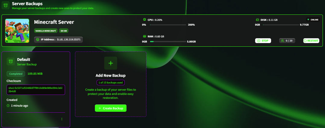 Backup Management Interface