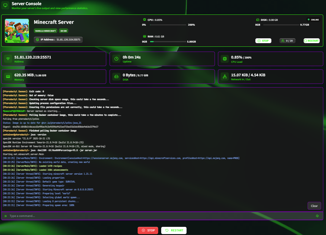 Server Console Interface