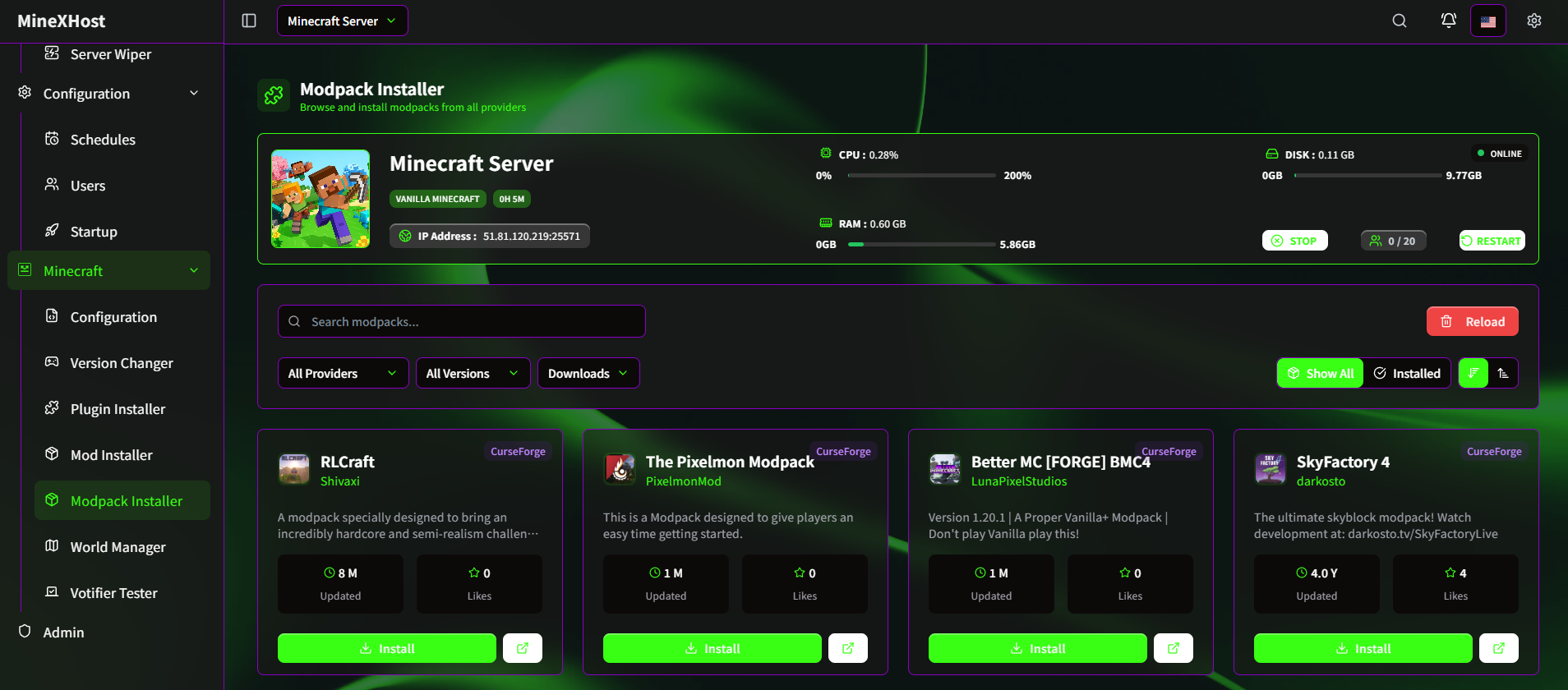 Modpack Installation Interface